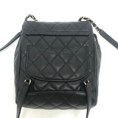 Chanel Backpack Quilted CC Logo Caviar Leather Black