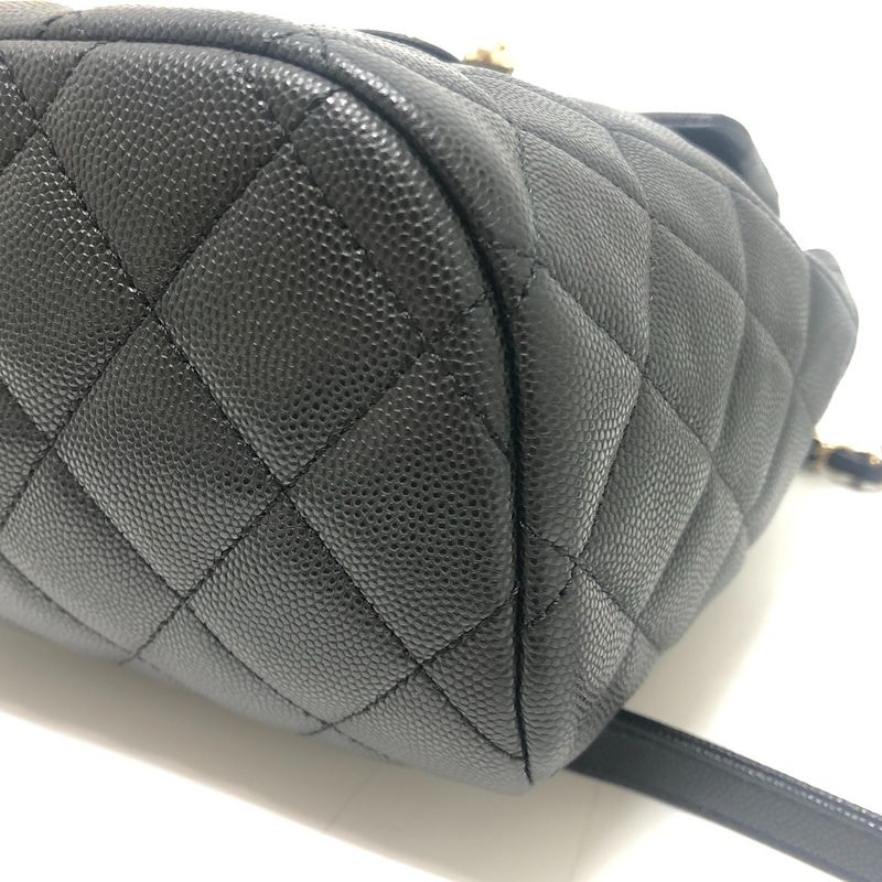 Chanel Backpack Quilted CC Logo Caviar Leather Black