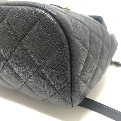 Chanel Backpack Quilted CC Logo Caviar Leather Black