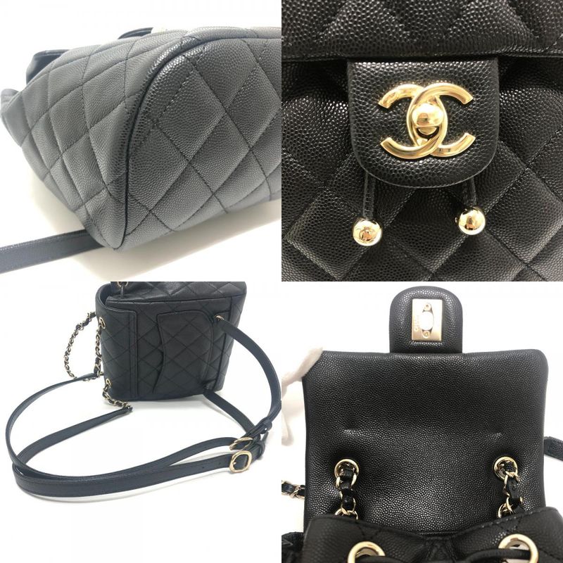 Chanel Backpack Quilted CC Logo Caviar Leather Black