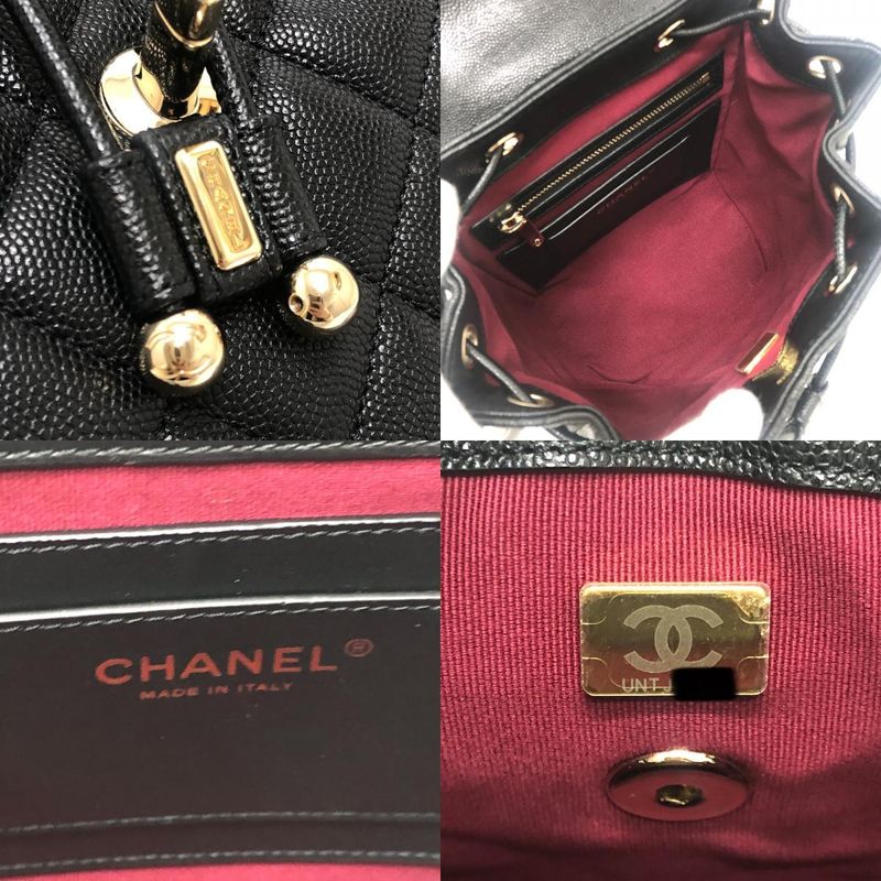 Chanel Backpack Quilted CC Logo Caviar Leather Black