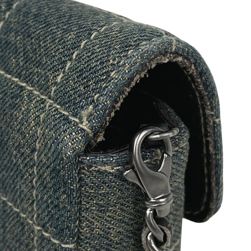 Chanel Choco Bar Chain Shoulder Bag CC Logo Denim Blue