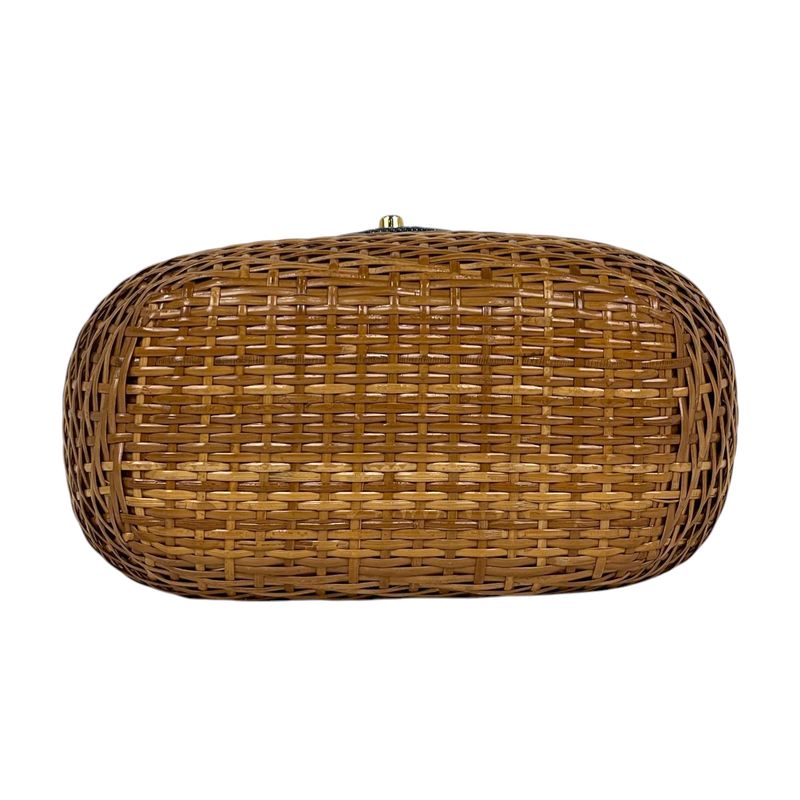 Chanel CC Logo Chain Shoulder Bag Basket Bag Rattan Brown Blue