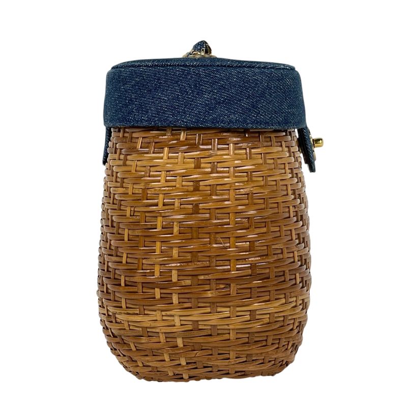 Chanel CC Logo Chain Shoulder Bag Basket Bag Rattan Brown Blue