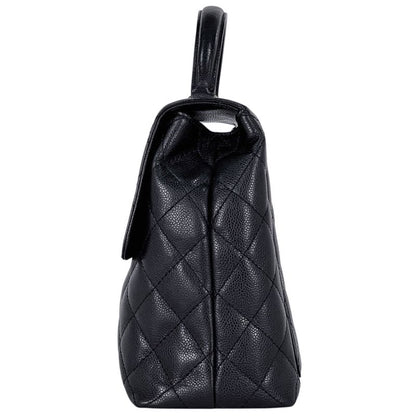 Chanel CC Logo Handbag Quilted Caviar Leather Black
