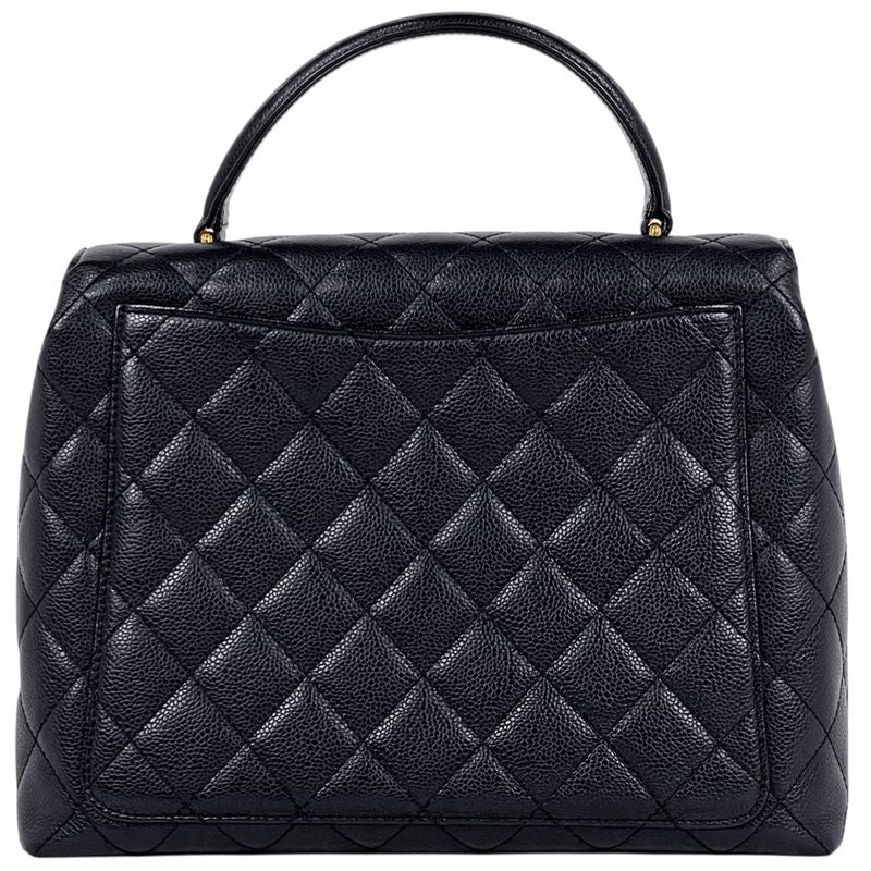 Chanel CC Logo Handbag Quilted Caviar Leather Black