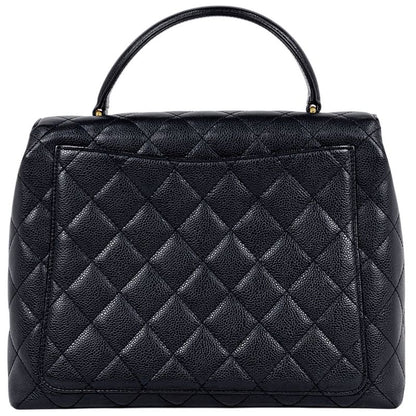 Chanel CC Logo Handbag Quilted Caviar Leather Black