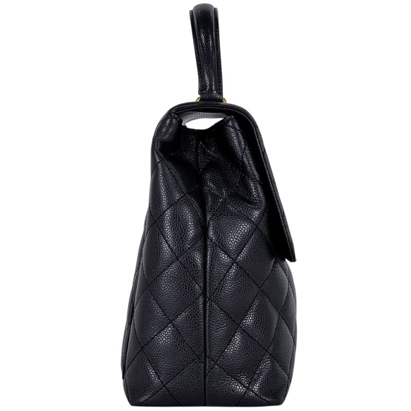 Chanel CC Logo Handbag Quilted Caviar Leather Black