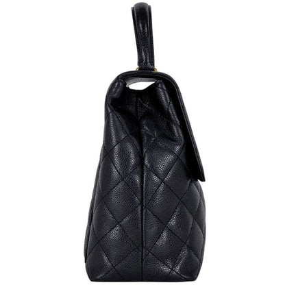 Chanel CC Logo Handbag Quilted Caviar Leather Black