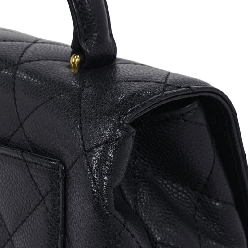 Chanel CC Logo Handbag Quilted Caviar Leather Black