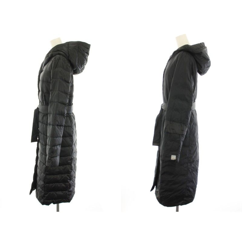 Max Mara S 'S Down Coat Reversible Hood with Ribbon Belt Black YT