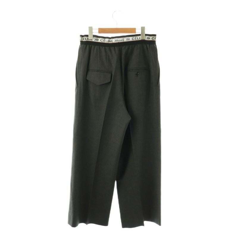 Celine Phoebe Philo Era Waist Logo Easy Pants Wide Wool 34 Gray