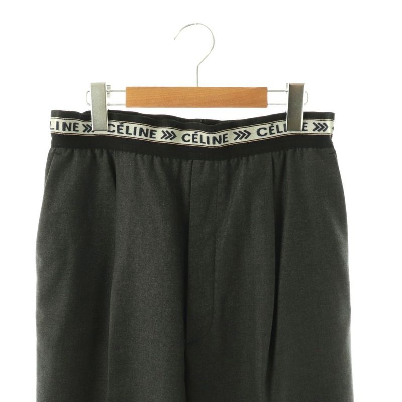 Celine Phoebe Philo Era Waist Logo Easy Pants Wide Wool 34 Gray