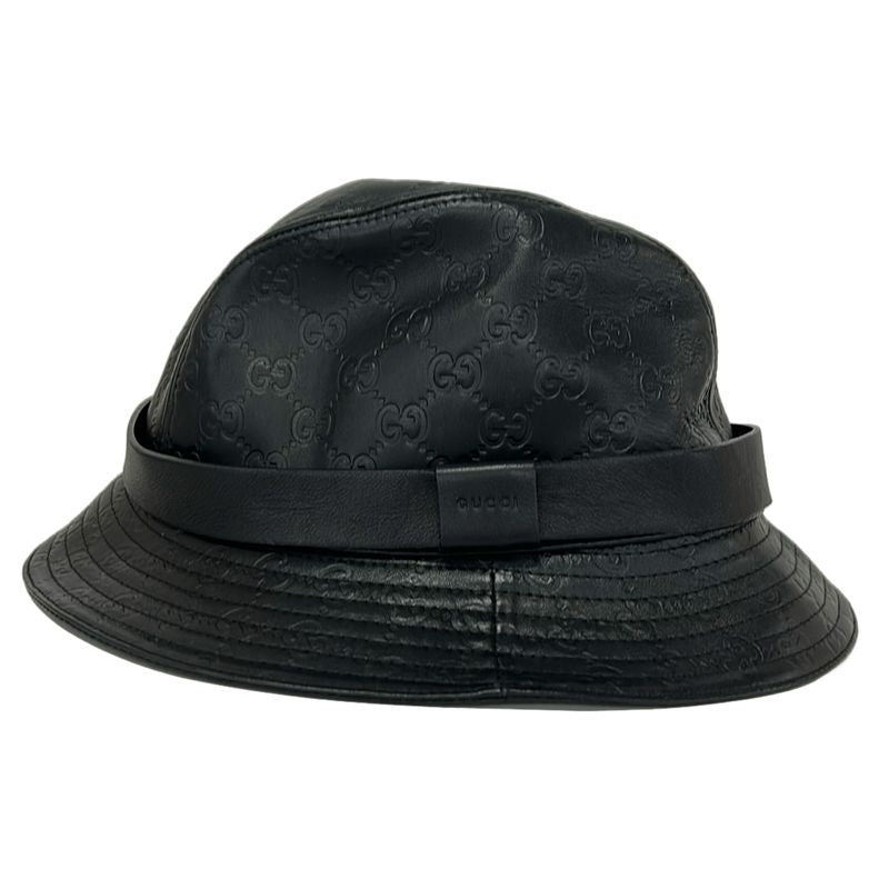 Gucci Hat XL Black Guccissima Line Leather