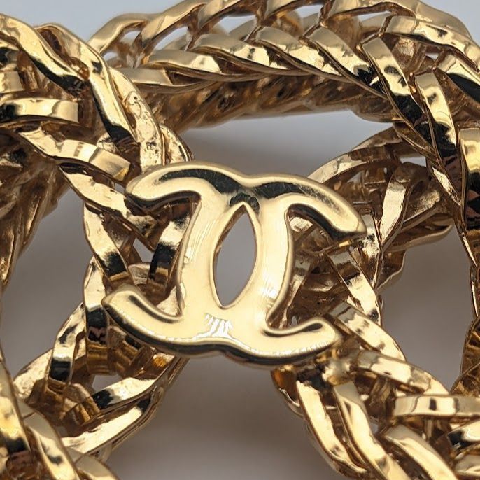 Chanel Brooch CC Logo Gold Ring 3 Rows Vintage