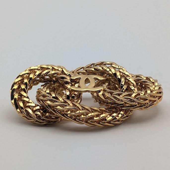Chanel Brooch CC Logo Gold Ring 3 Rows Vintage