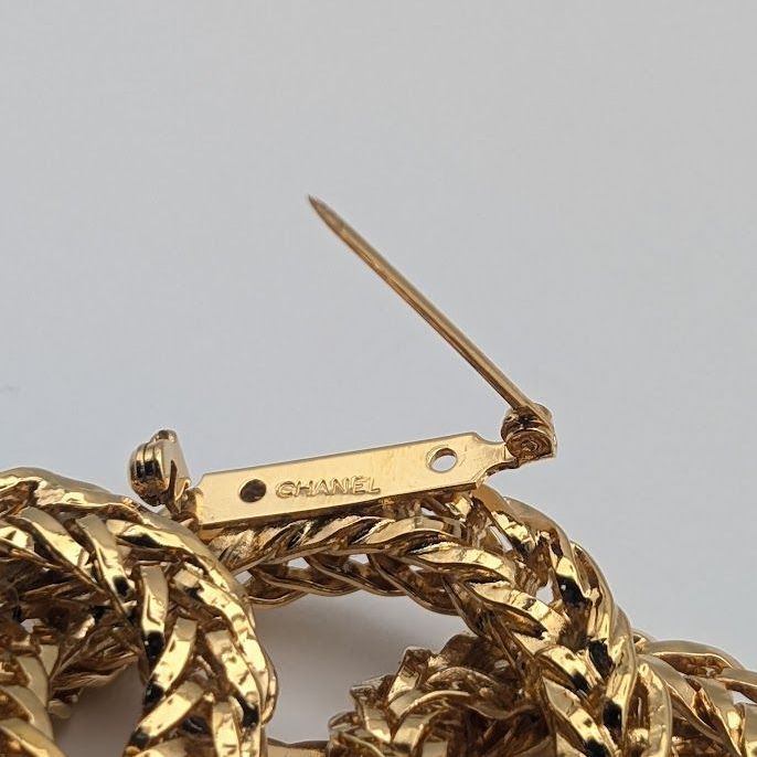 Chanel Brooch CC Logo Gold Ring 3 Rows Vintage