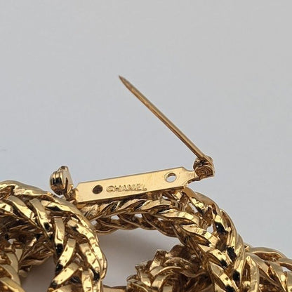 Chanel Brooch CC Logo Gold Ring 3 Rows Vintage