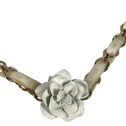Chanel Headband Chain Camellia CC Logo Metal White Hair Accessory