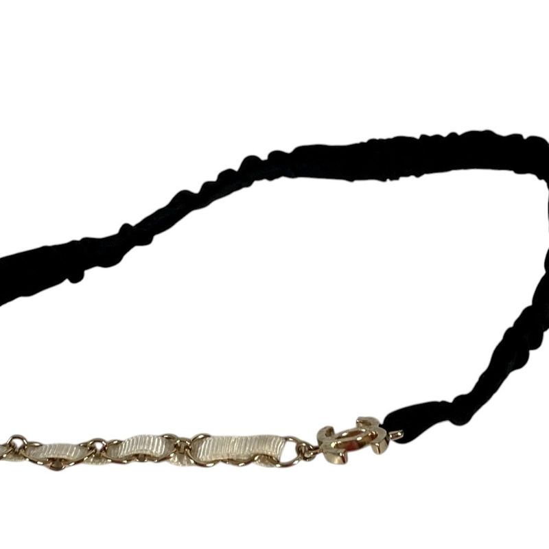 Chanel Headband Chain Camellia CC Logo Metal White Hair Accessory