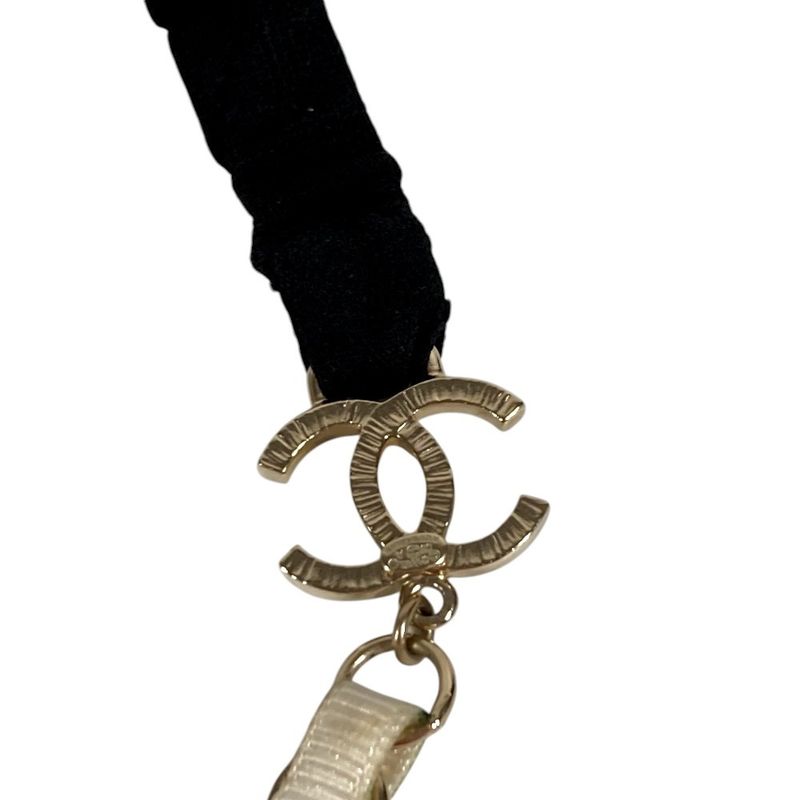Chanel Headband Chain Camellia CC Logo Metal White Hair Accessory