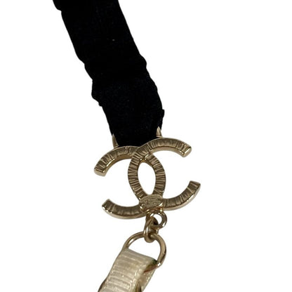Chanel Headband Chain Camellia CC Logo Metal White Hair Accessory