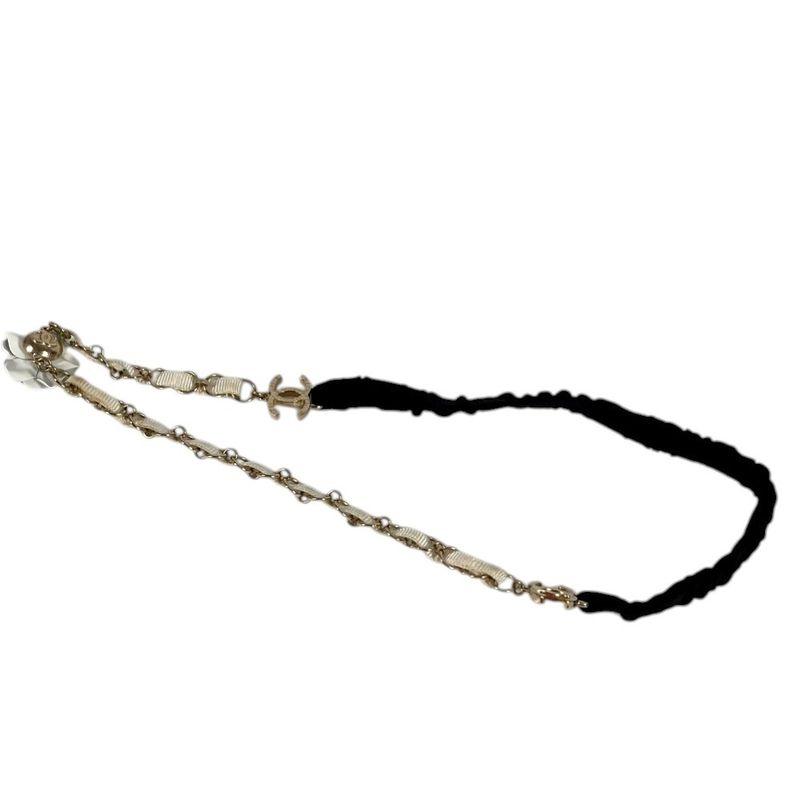 Chanel Headband Chain Camellia CC Logo Metal White Hair Accessory