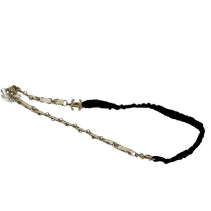 Chanel Headband Chain Camellia CC Logo Metal White Hair Accessory