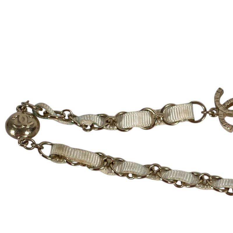 Chanel Headband Chain Camellia CC Logo Metal White Hair Accessory