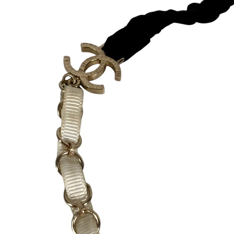 Chanel Headband Chain Camellia CC Logo Metal White Hair Accessory