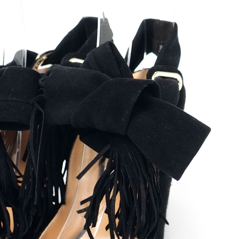 Hermes Sandals 34.5 Fringe Nubuck Ribbon Shoes