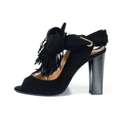 Hermes Sandals 34.5 Fringe Nubuck Ribbon Shoes