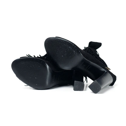 Hermes Sandals 34.5 Fringe Nubuck Ribbon Shoes