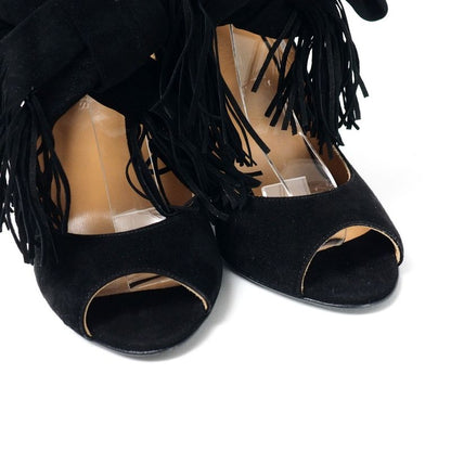 Hermes Sandals 34.5 Fringe Nubuck Ribbon Shoes