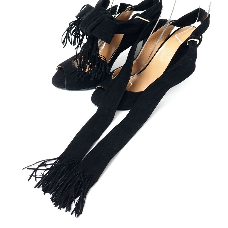 Hermes Sandals 34.5 Fringe Nubuck Ribbon Shoes