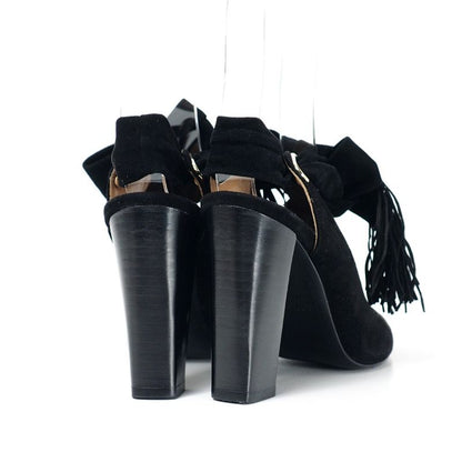 Hermes Sandals 34.5 Fringe Nubuck Ribbon Shoes