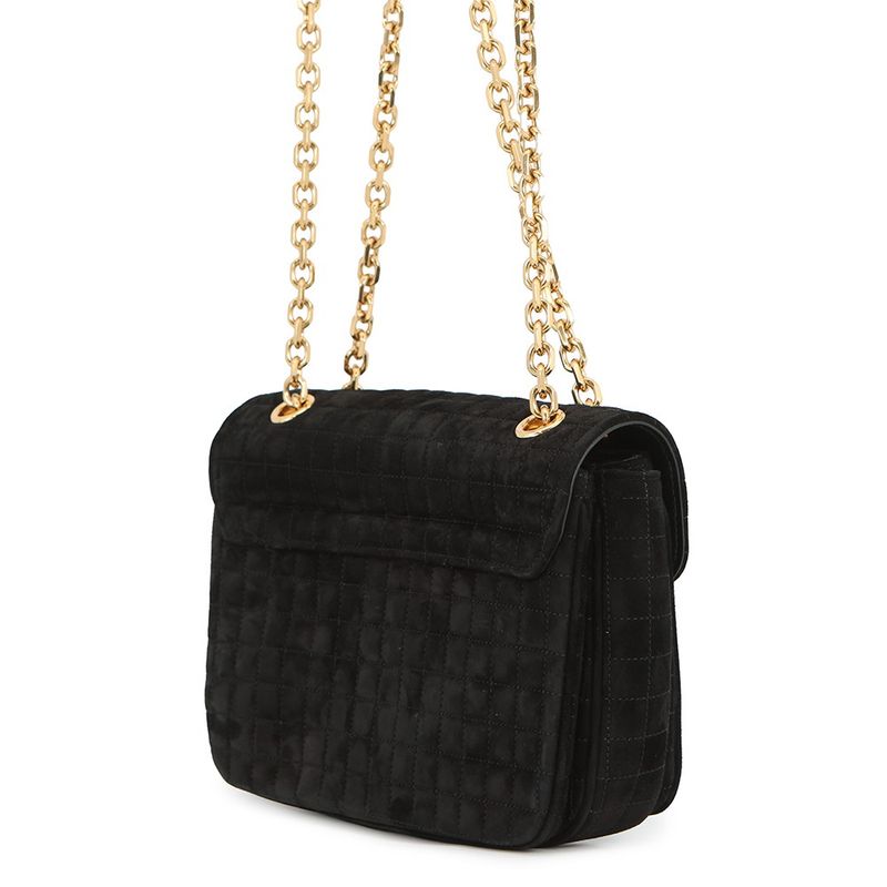 Celine Chain Shoulder Bag C Am Suede Black