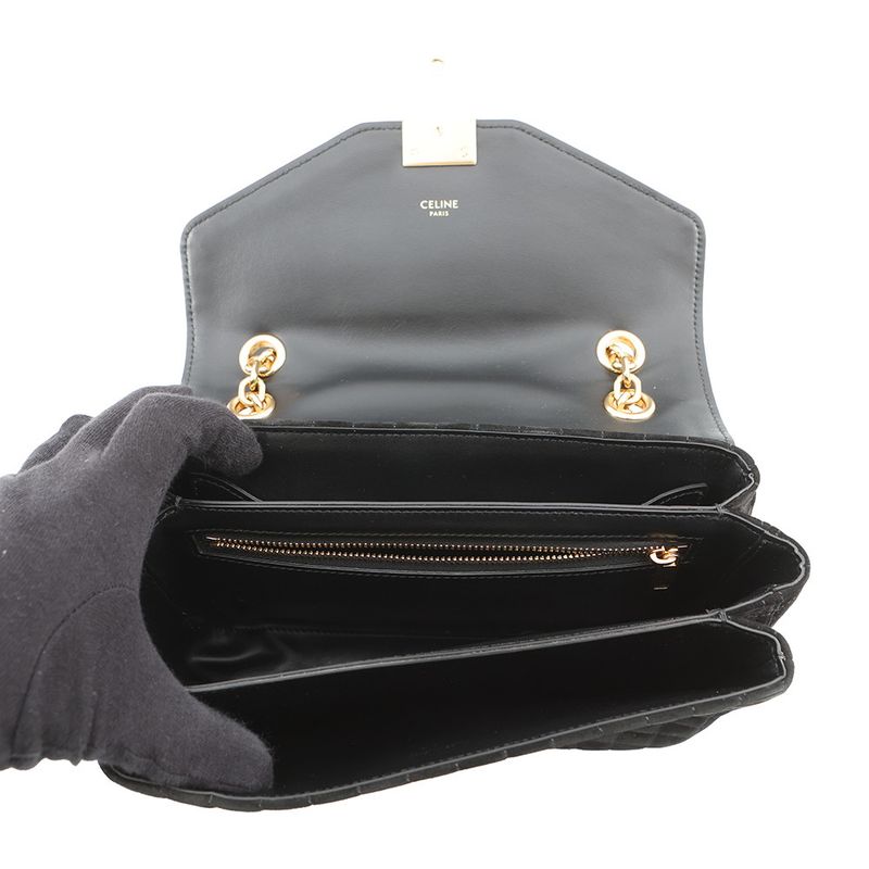 Celine Chain Shoulder Bag C Am Suede Black