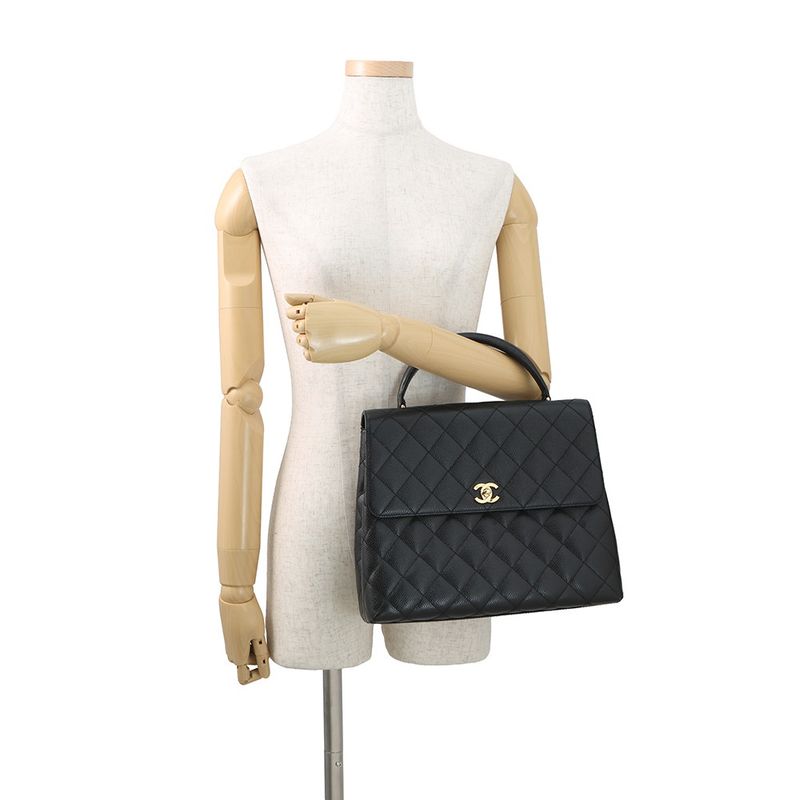 Chanel Handbag Quilted CC Logo Caviar Leather Black