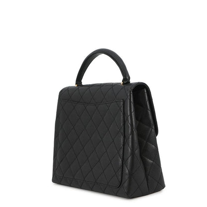 Chanel Handbag Quilted CC Logo Caviar Leather Black