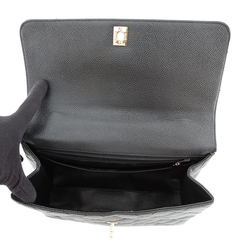 Chanel Handbag Quilted CC Logo Caviar Leather Black