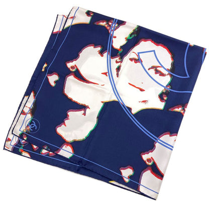 Chanel CC Logo Human Motif Scarf Silk