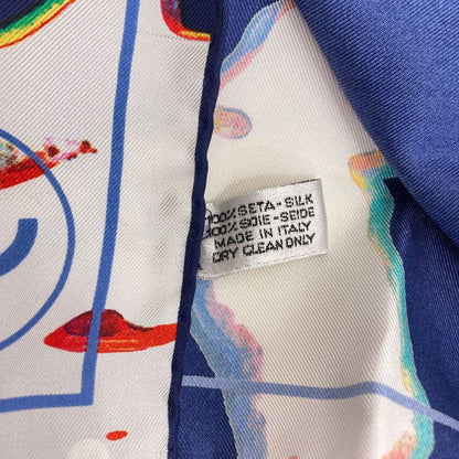 Chanel CC Logo Human Motif Scarf Silk