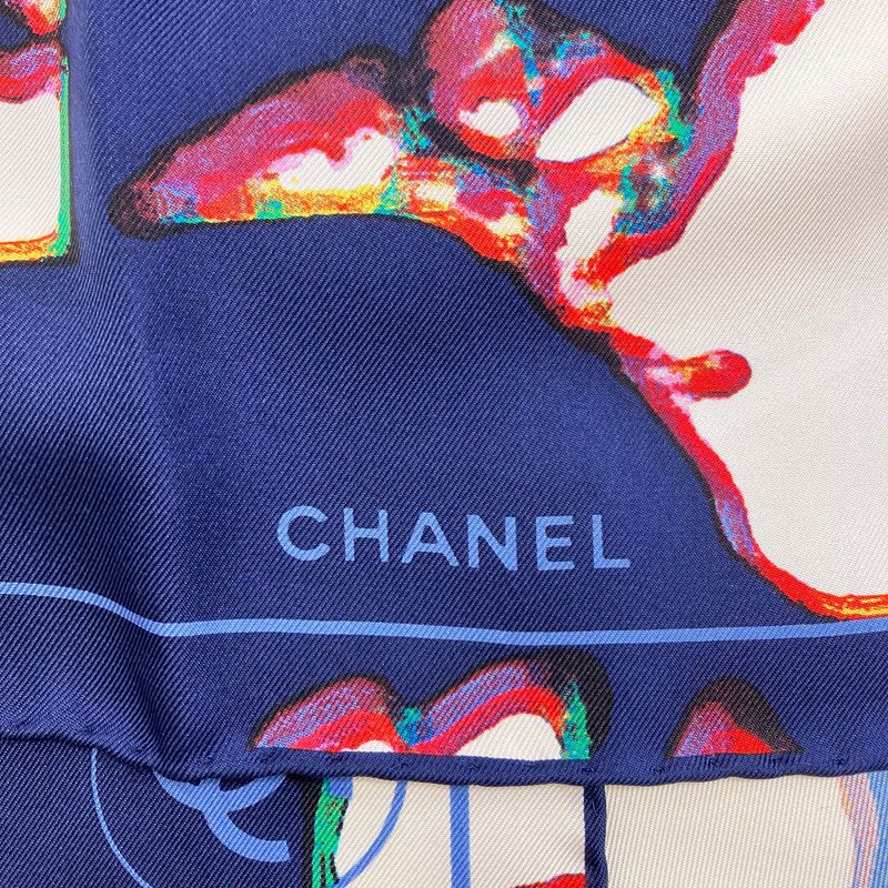 Chanel CC Logo Human Motif Scarf Silk
