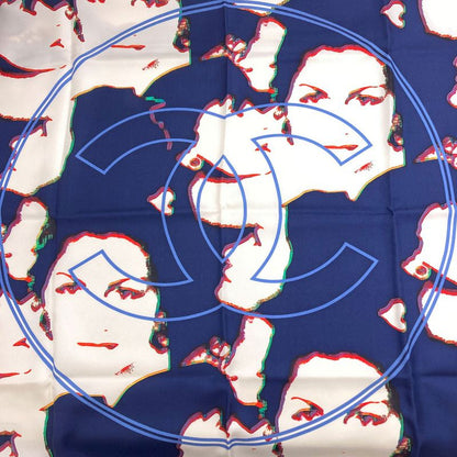 Chanel CC Logo Human Motif Scarf Silk