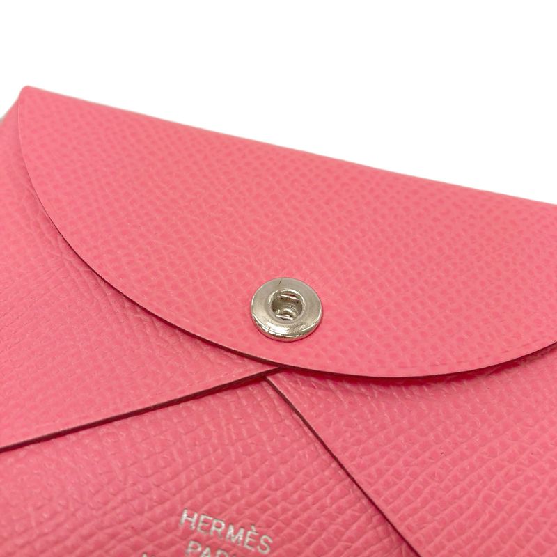 Hermes Calvi Duo Rose Azalea Silver Card Case Epsom