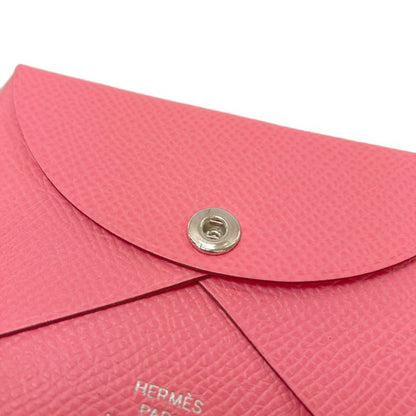 Hermes Calvi Duo Rose Azalea Silver Card Case Epsom
