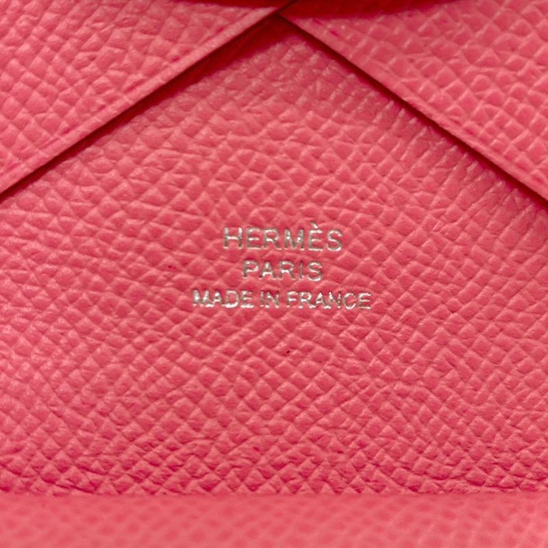 Hermes Calvi Duo Rose Azalea Silver Card Case Epsom
