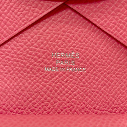 Hermes Calvi Duo Rose Azalea Silver Card Case Epsom