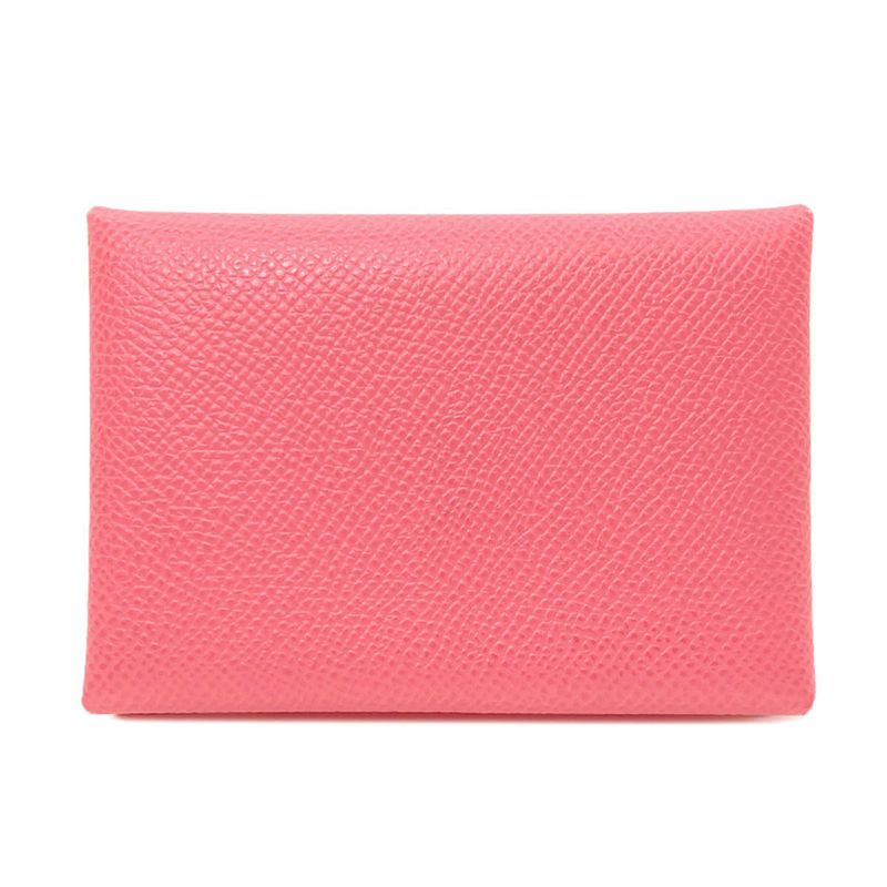 Hermes Calvi Duo Rose Azalea Silver Card Case Epsom